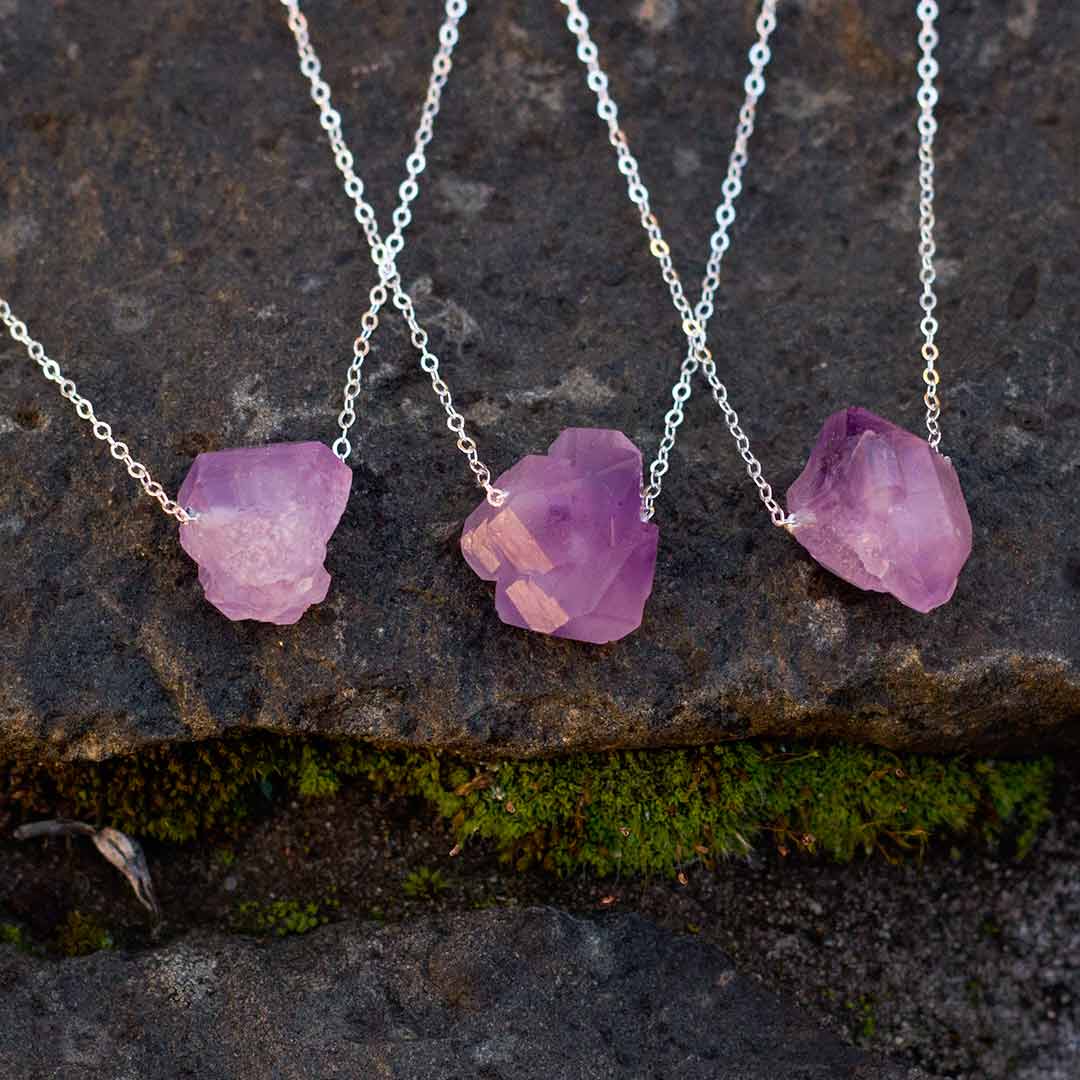 Raw Amethyst Necklace - science jewelry for geologist, rock lovers, and mineralogy enthusiasts. Great gift!