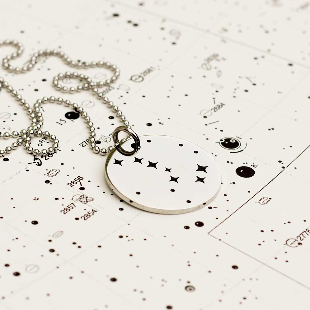 Big Dipper Necklace - steel pendant engraved with the Big Dipper asterism. Constellation jewelry for science teachers, astronomers, astronomy majors, and star gazers. Great gift!