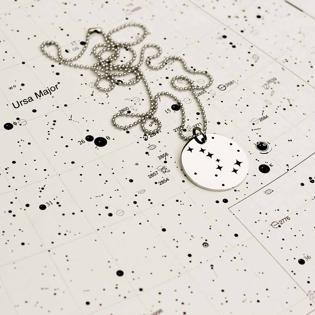 Big Dipper Necklace - steel pendant engraved with the Big Dipper asterism. Constellation jewelry for science teachers, astronomers, astronomy majors, and star gazers. Great gift!
