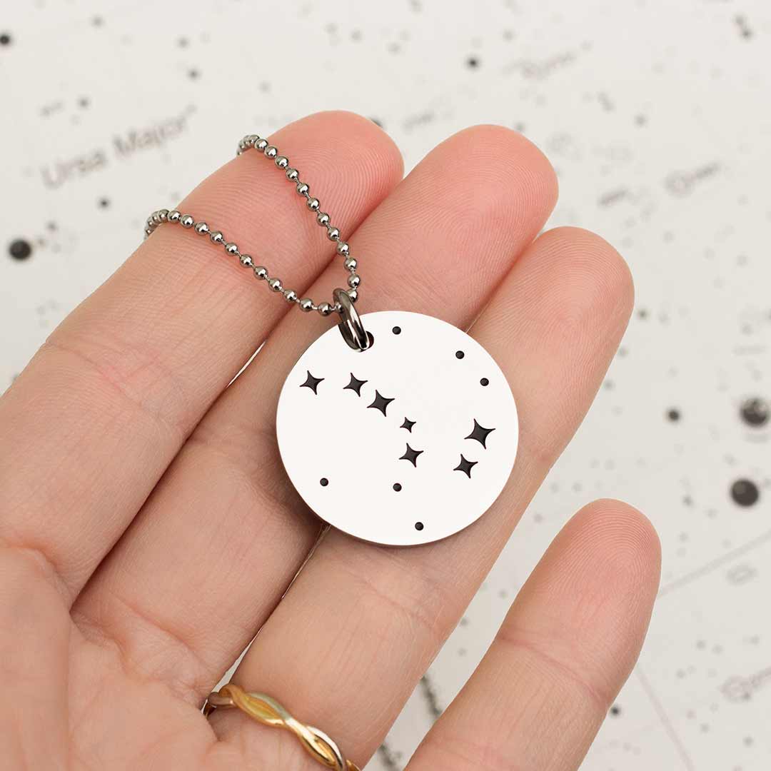 Big Dipper Necklace - steel pendant engraved with the Big Dipper asterism. Constellation jewelry for science teachers, astronomers, astronomy majors, and star gazers. Great gift!