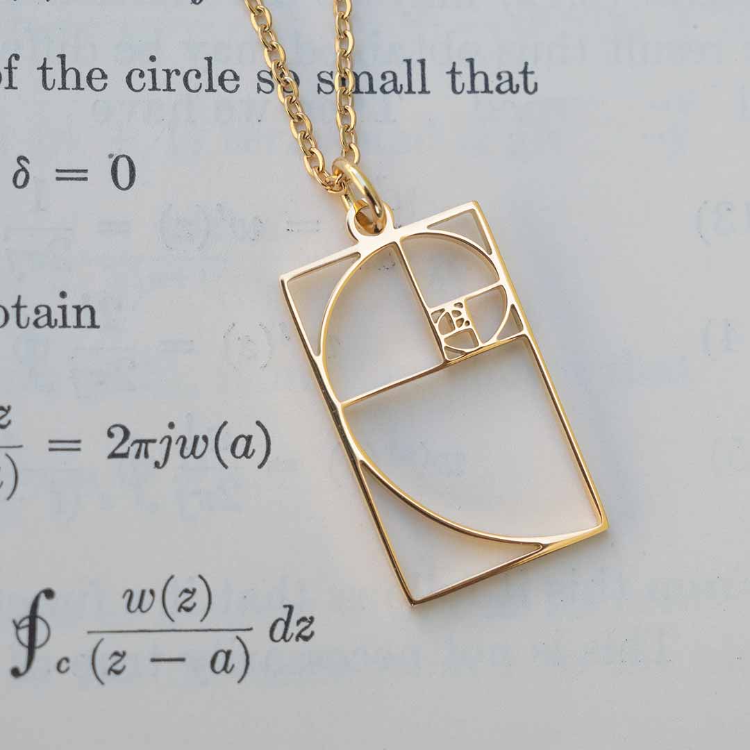 Fibonacci Spiral Necklace, based on the golden ratio. Great math jewelry for a student or teacher in mathematics.
