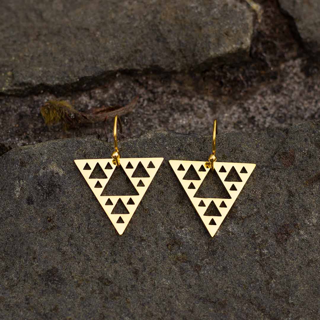 Sierpinski Triangle Earrings - gold version (pointing down) - math &amp; science jewelry gift for mathematics students and teachers