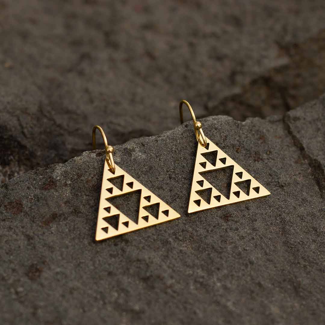 Sierpinski Triangle Earrings - gold version (pointing up) - math &amp; science jewelry gift for mathematics students and teachers