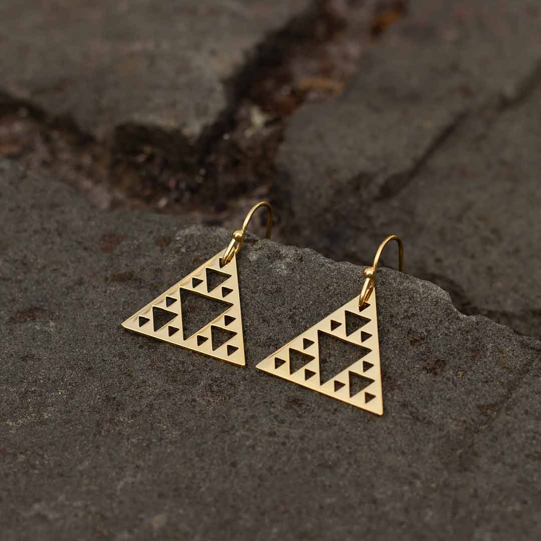 Sierpinski Triangle Earrings - gold version (pointing up) - math &amp; science jewelry gift for mathematics students and teachers