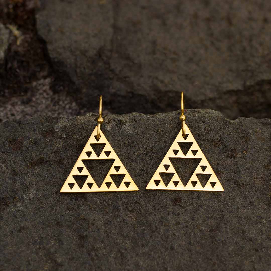 Sierpinski Triangle Earrings - gold version (pointing up) - math &amp; science jewelry gift for mathematics students and teachers