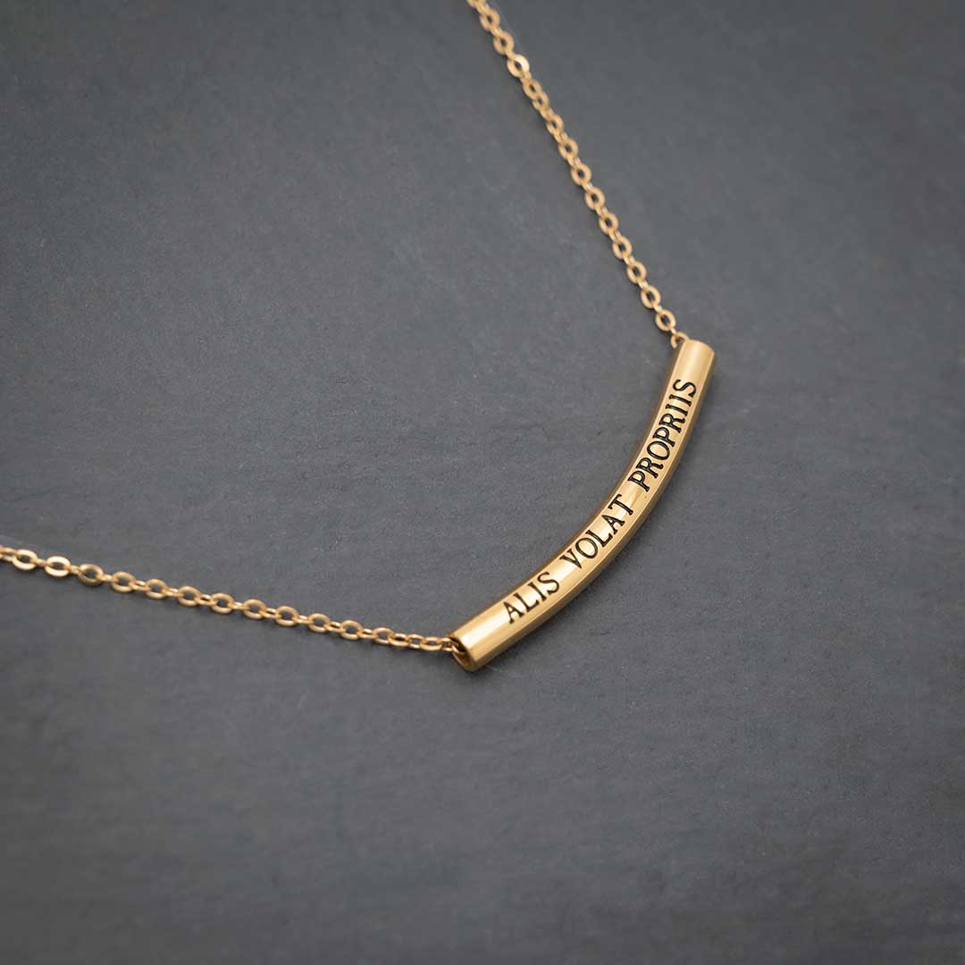 “ALIS VOLAT PROPRIIS” necklace - Elegant science jewelry gift for smart, strong, determined women. Latin phrase translates to &quot;she flies with her own wings.&quot; 