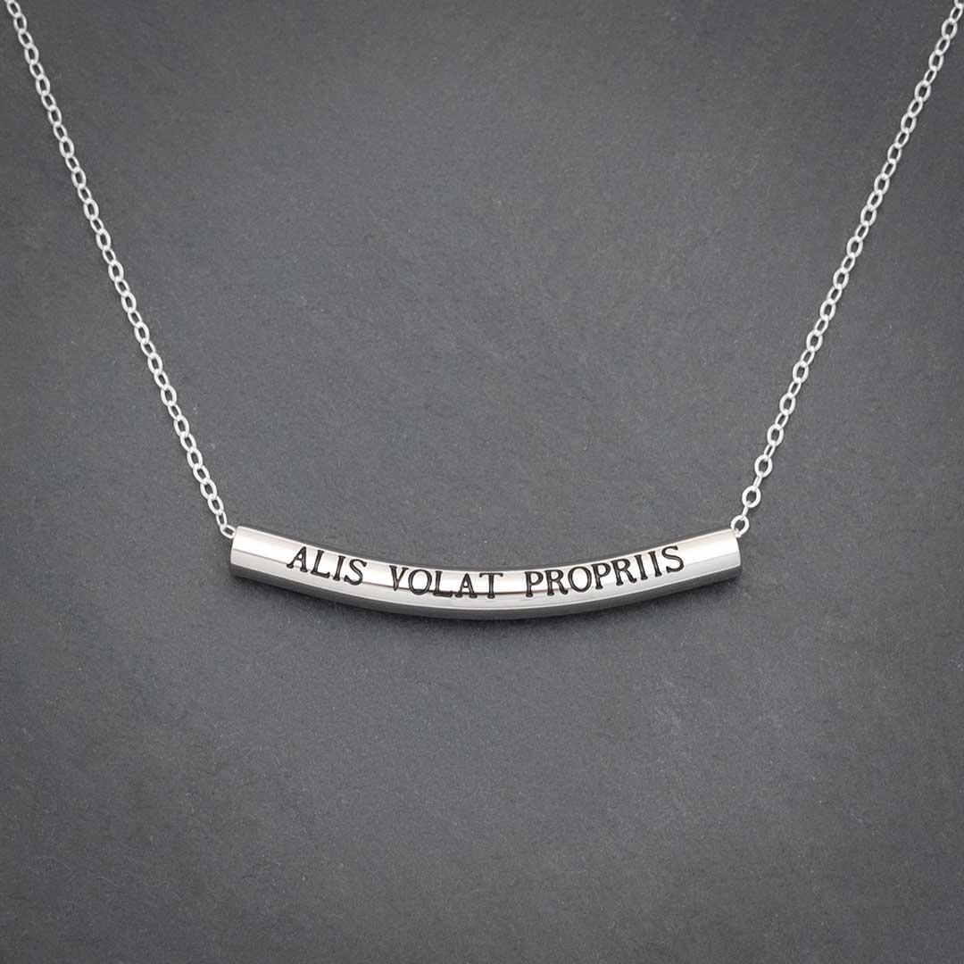 “ALIS VOLAT PROPRIIS” necklace - Elegant science jewelry gift for smart, strong, determined women. Latin phrase translates to &quot;she flies with her own wings.&quot; 