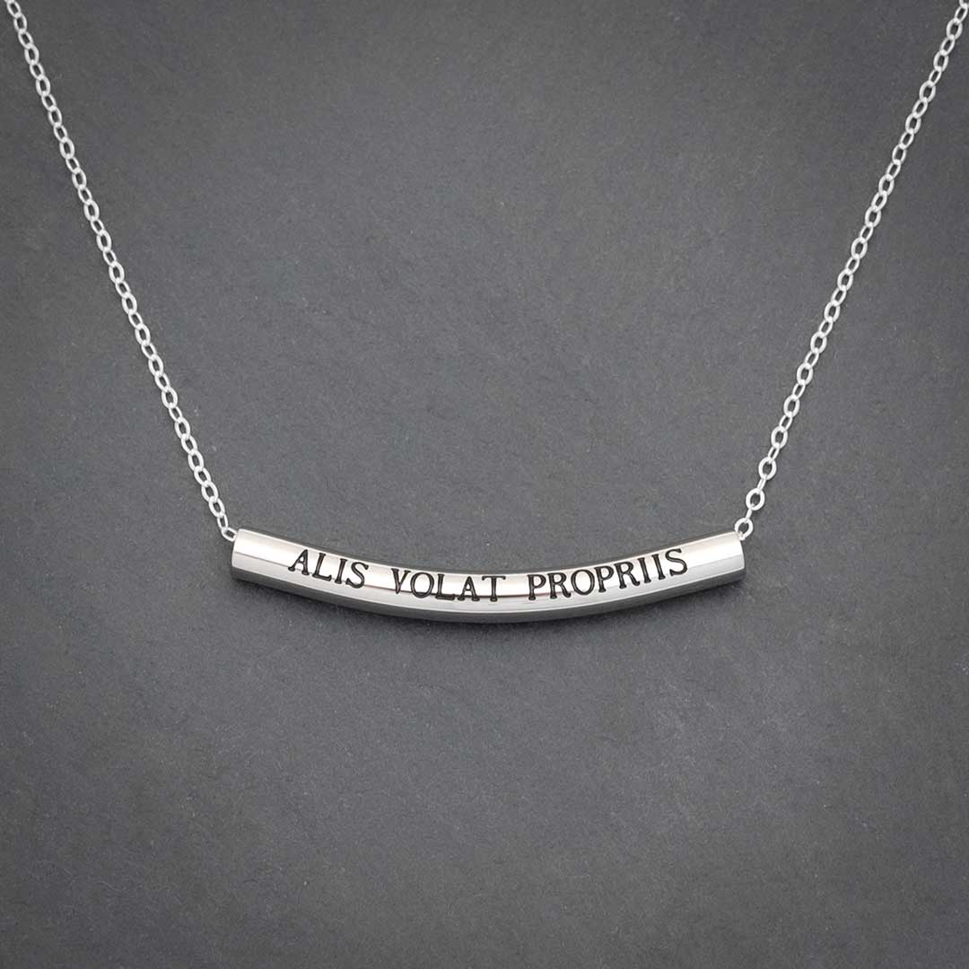 “ALIS VOLAT PROPRIIS” necklace - Elegant science jewelry gift for smart, strong, determined women. Latin phrase translates to "she flies with her own wings." 