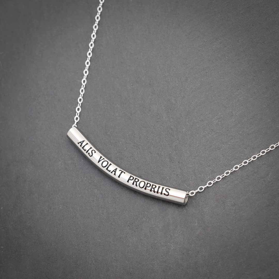 “ALIS VOLAT PROPRIIS” necklace - Elegant science jewelry gift for smart, strong, determined women. Latin phrase translates to &quot;she flies with her own wings.&quot; 