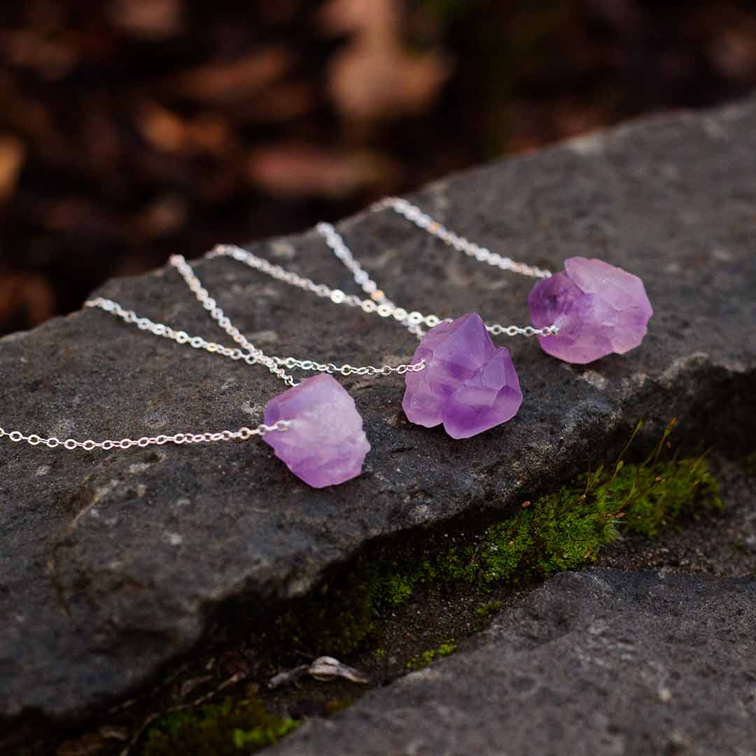 Raw Amethyst Necklace - science jewelry for geologist, rock lovers, and mineralogy enthusiasts. Great gift!