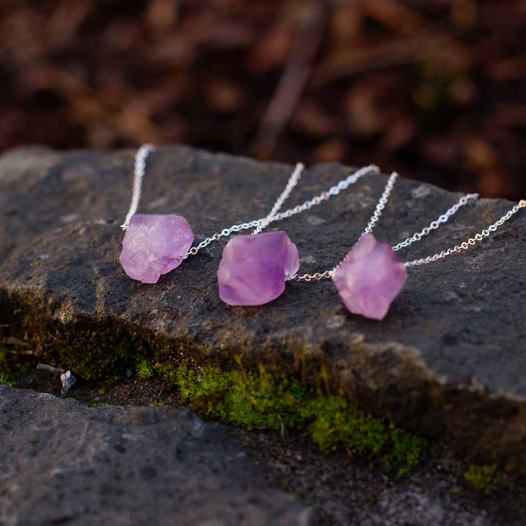Raw Amethyst Necklace - science jewelry for geologist, rock lovers, and mineralogy enthusiasts. Great gift!