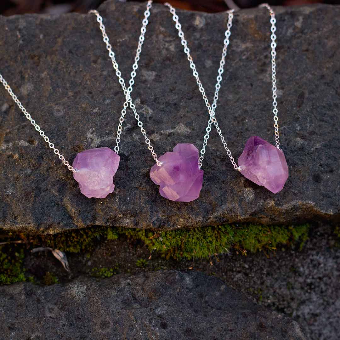Raw Amethyst Necklace - science jewelry for geologist, rock lovers, and mineralogy enthusiasts. Great gift!