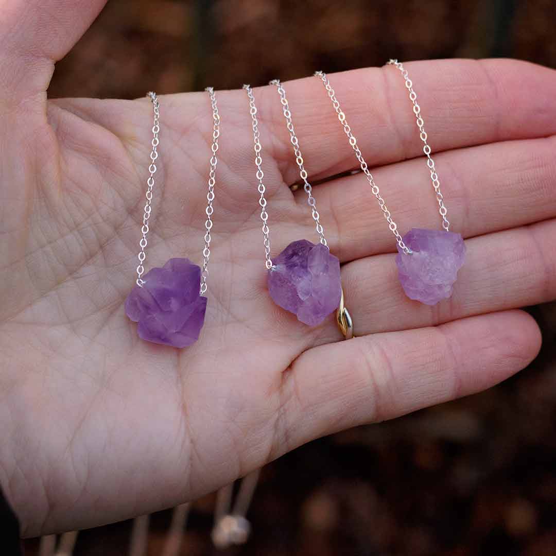 Raw Amethyst Necklace - science jewelry for geologist, rock lovers, and mineralogy enthusiasts. Great gift!
