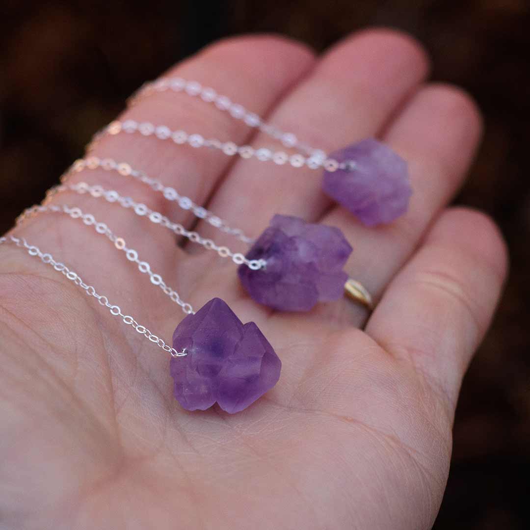 Raw Amethyst Necklace - science jewelry for geologist, rock lovers, and mineralogy enthusiasts. Great gift!