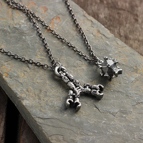 Antibody and Virus Necklace - Perfect science jewelry gift for biologists, researchers, immunologists, doctors, nurses, med students, and science lovers. Beautifully detailed antibody and virus pendants actually fit together in the antigen binding site and are pewter cast from hand-carved models with details of amino acid chains, regions, and disulfide bonds. The larger piece is about 1.5 inches at its widest point. Pendants are on separate 18 or 32 inch gunmetal chain.