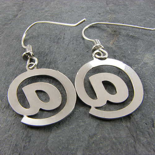 @ sign earrings - perfect science jewelry gift for computer and technology teachers and students, web designers, and internet users. Made from rhodium plated brass on stainless steel ear hooks.