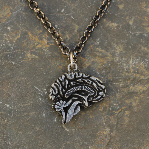 Brain necklace with a gunmetal chain. 