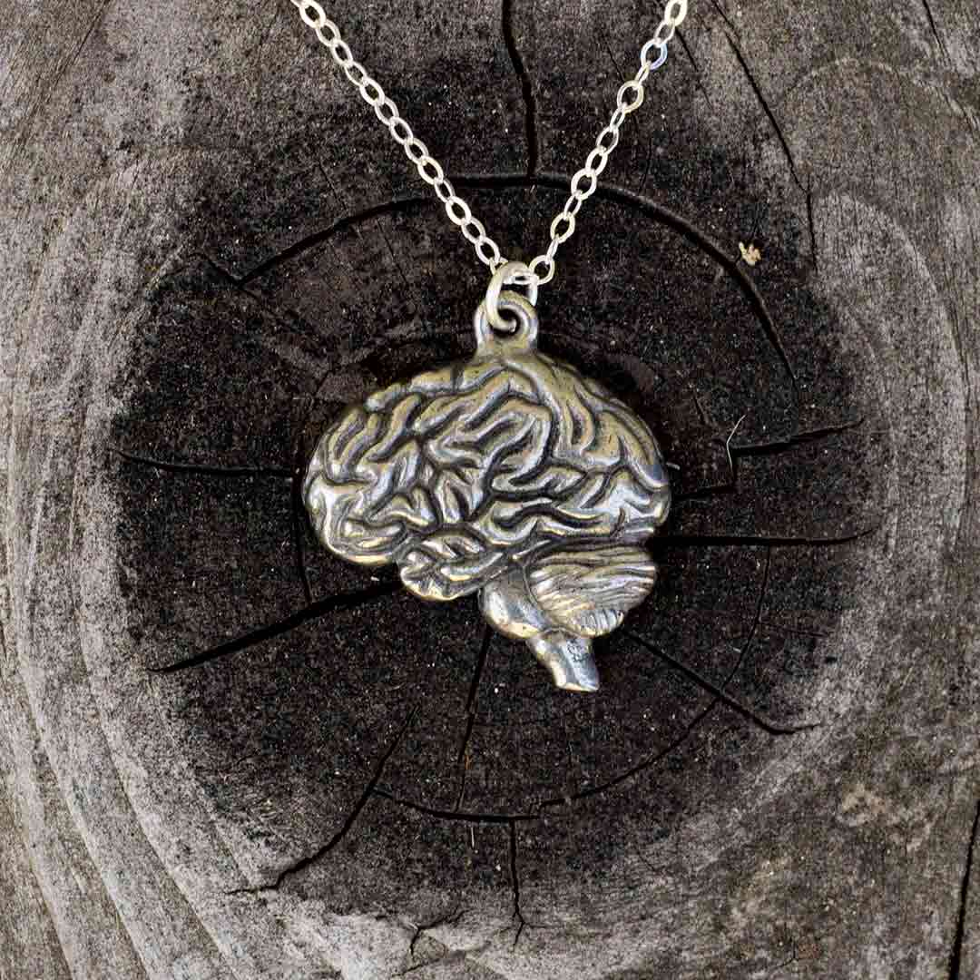 Brain necklace with a silver chain. 