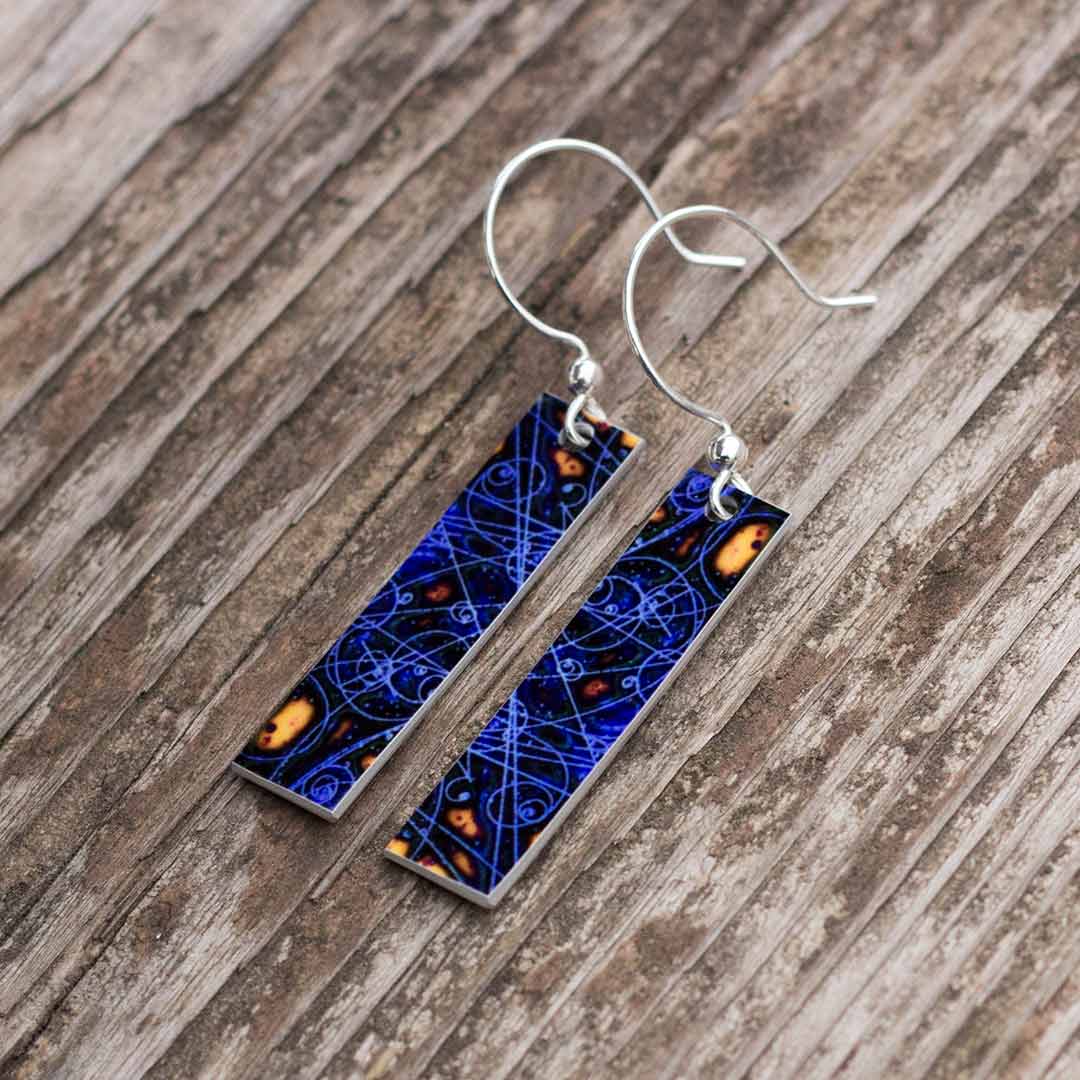 Particle Physics Earrings - using an image from a bubble chamber - science jewelry, great gift for a student, teacher, or physicist