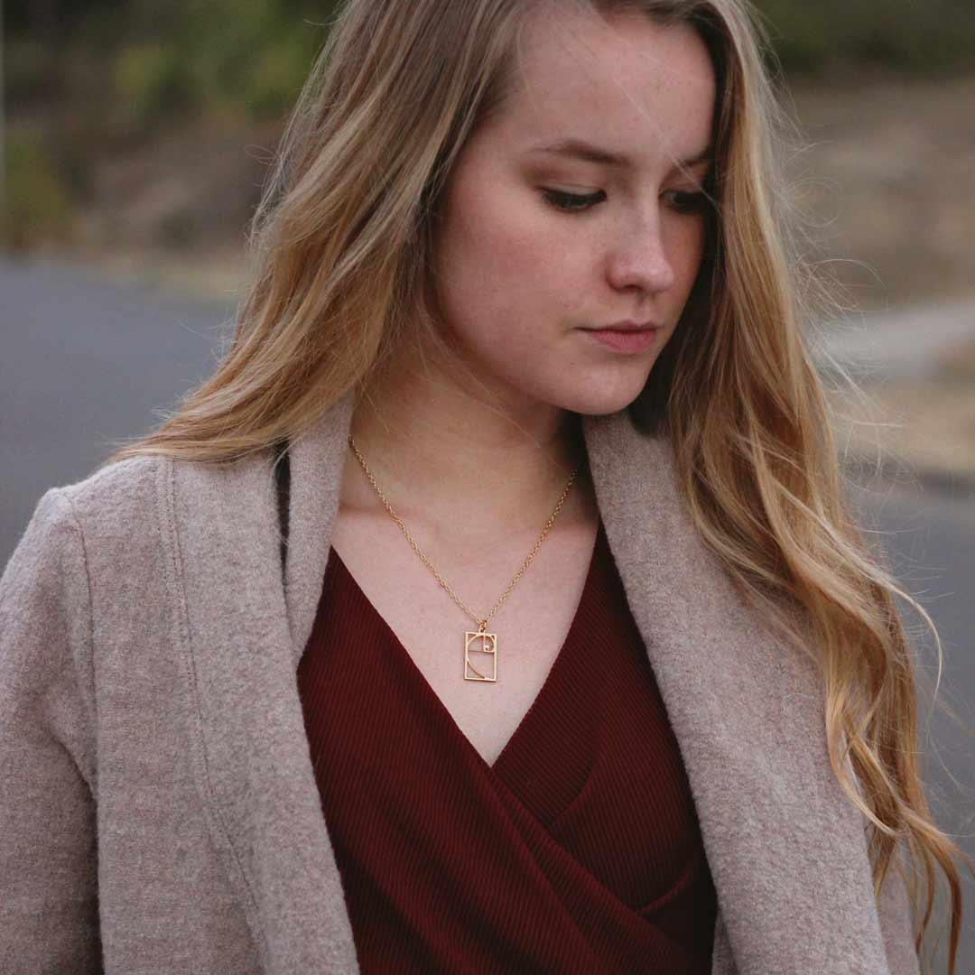 Fibonacci Spiral Necklace, based on the golden ratio. Great math jewelry for a student or teacher in mathematics.