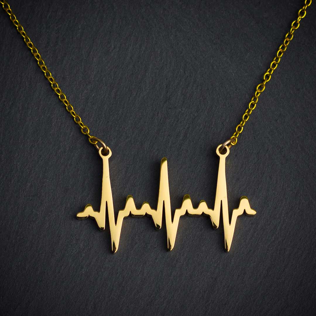 Heartbeat Necklace - based on real cardiograms, this scientifically accurate necklace makes a beautiful science jewelry gift for a nurse, doctor, medical student, or anyone who loves life. (Gold version)