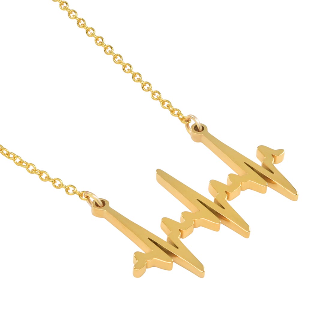 Heartbeat Necklace - based on real cardiograms, this scientifically accurate necklace makes a beautiful science jewelry gift for a nurse, doctor, medical student, or anyone who loves life. (Gold version)