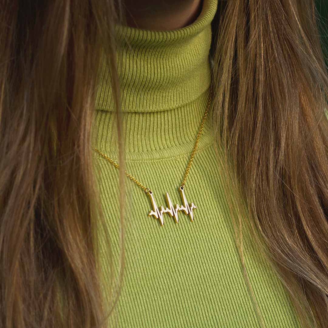 Heartbeat Necklace - based on real cardiograms, this scientifically accurate necklace makes a beautiful science jewelry gift for a nurse, doctor, medical student, or anyone who loves life. (Gold version)