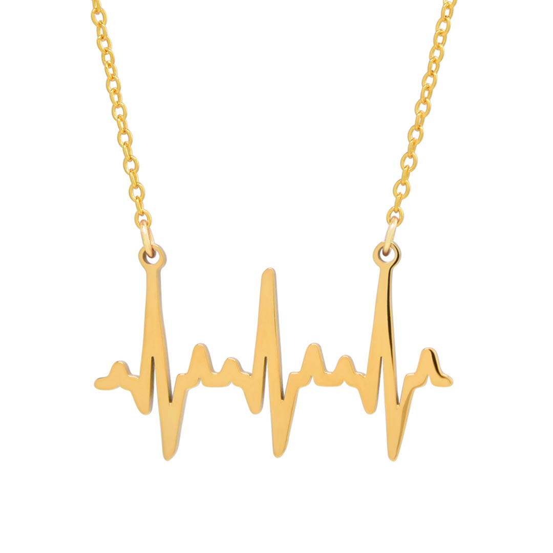 Heartbeat Necklace - based on real cardiograms, this scientifically accurate necklace makes a beautiful science jewelry gift for a nurse, doctor, medical student, or anyone who loves life. (Gold version)