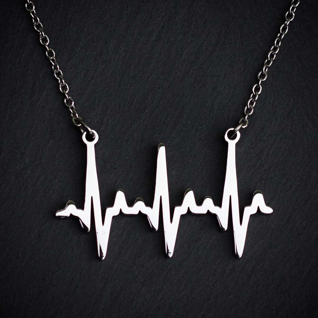 Heartbeat Necklace - based on real cardiograms, this scientifically accurate necklace makes a beautiful science jewelry gift for a nurse, doctor, medical student, or anyone who loves life. (Silver version)
