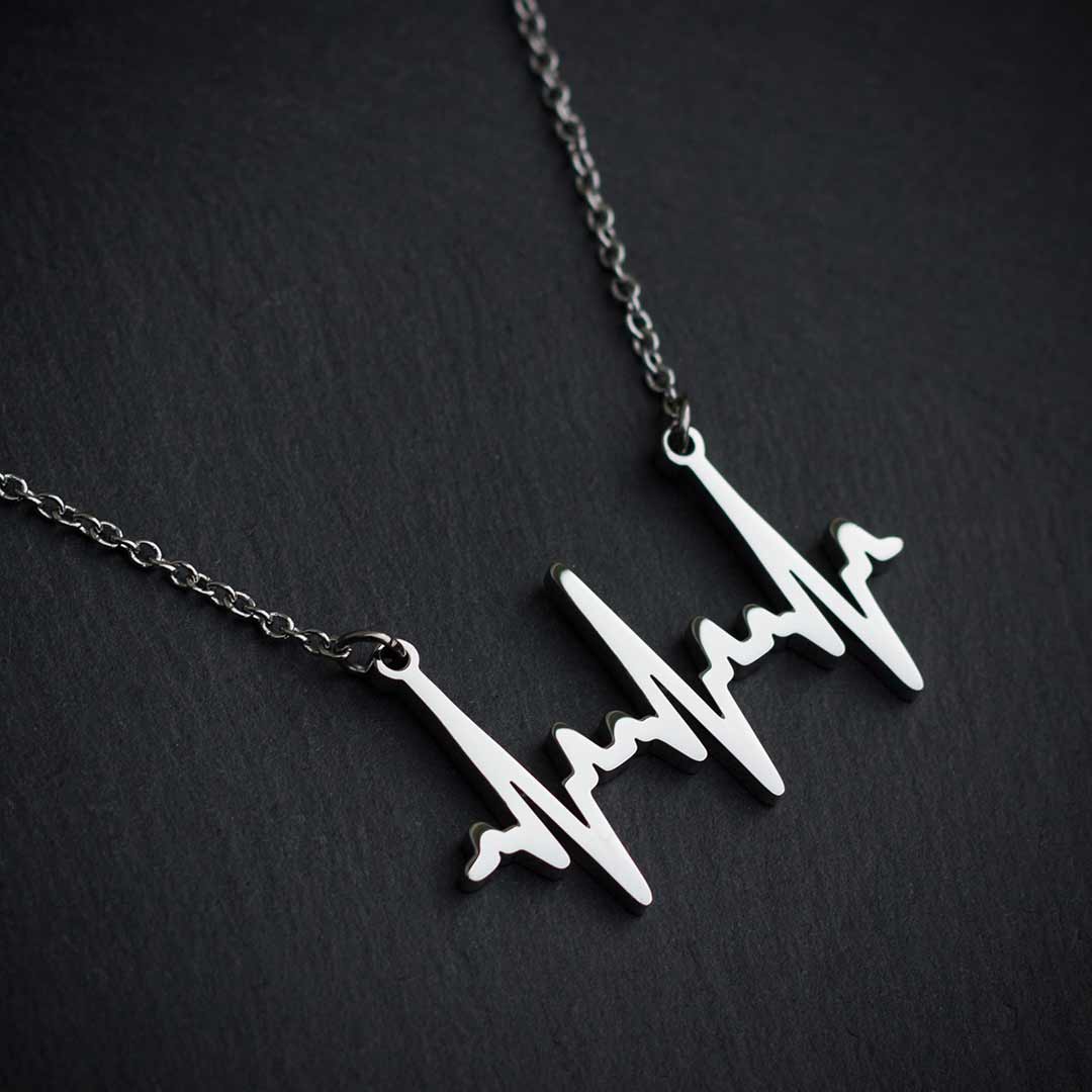 Heartbeat Necklace - based on real cardiograms, this scientifically accurate necklace makes a beautiful science jewelry gift for a nurse, doctor, medical student, or anyone who loves life. (Silver version)