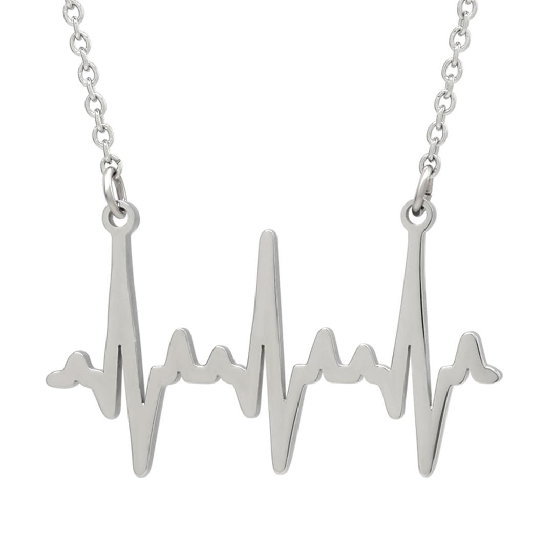 Heartbeat Necklace - based on real cardiograms, this scientifically accurate necklace makes a beautiful science jewelry gift for a nurse, doctor, medical student, or anyone who loves life. (Silver version)