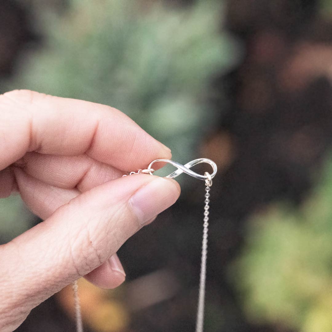 Sterling silver infinity necklace. Great science or math gift for a woman in STEM, especially mathematics.