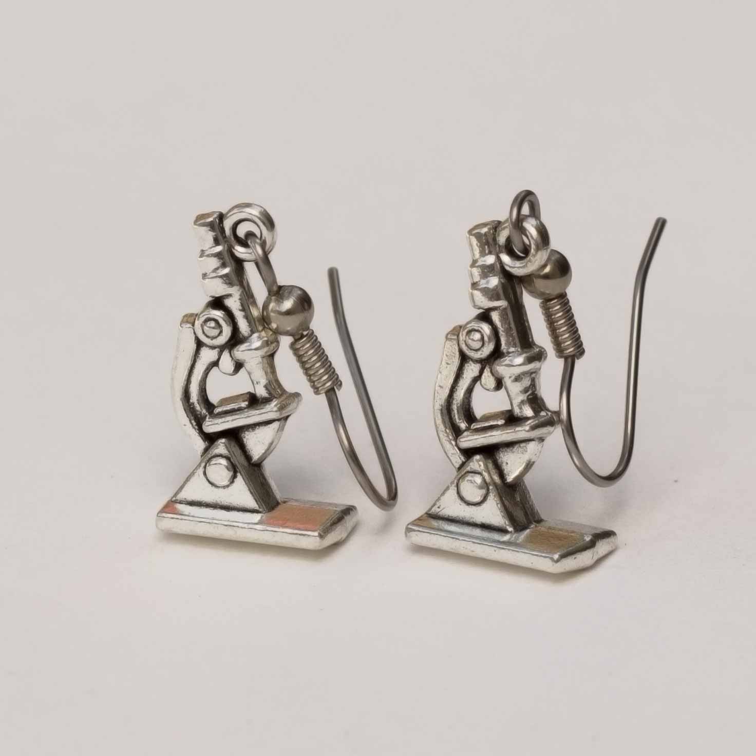 Microscope Earrings - science jewelry for biology, medicine, microbiology, and science teachers.
