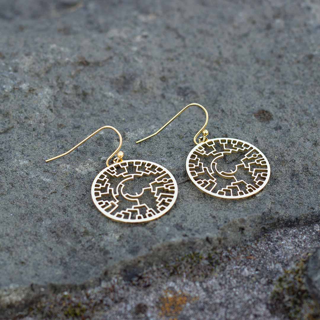 Phylogenetic Tree of Life Earrings: Darwin evolution science jewelry gift - gold version