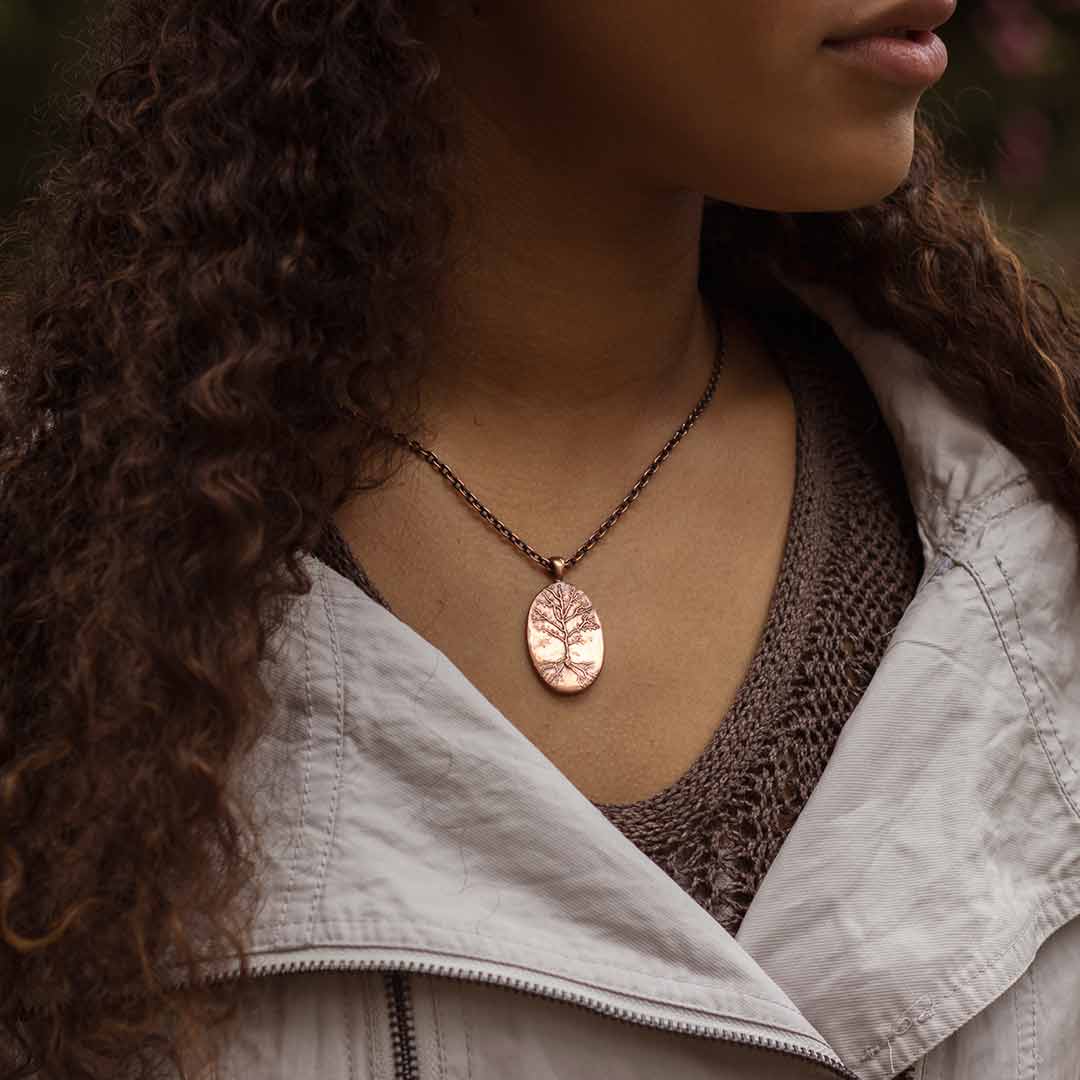 Neuron necklace: science jewelry for biology and neuroscience. Great gift for teachers, biologists, nurses, and neuroscientists. Hand worked and kiln-fired copper pyramidal neurons on an 18 inch copper chain.