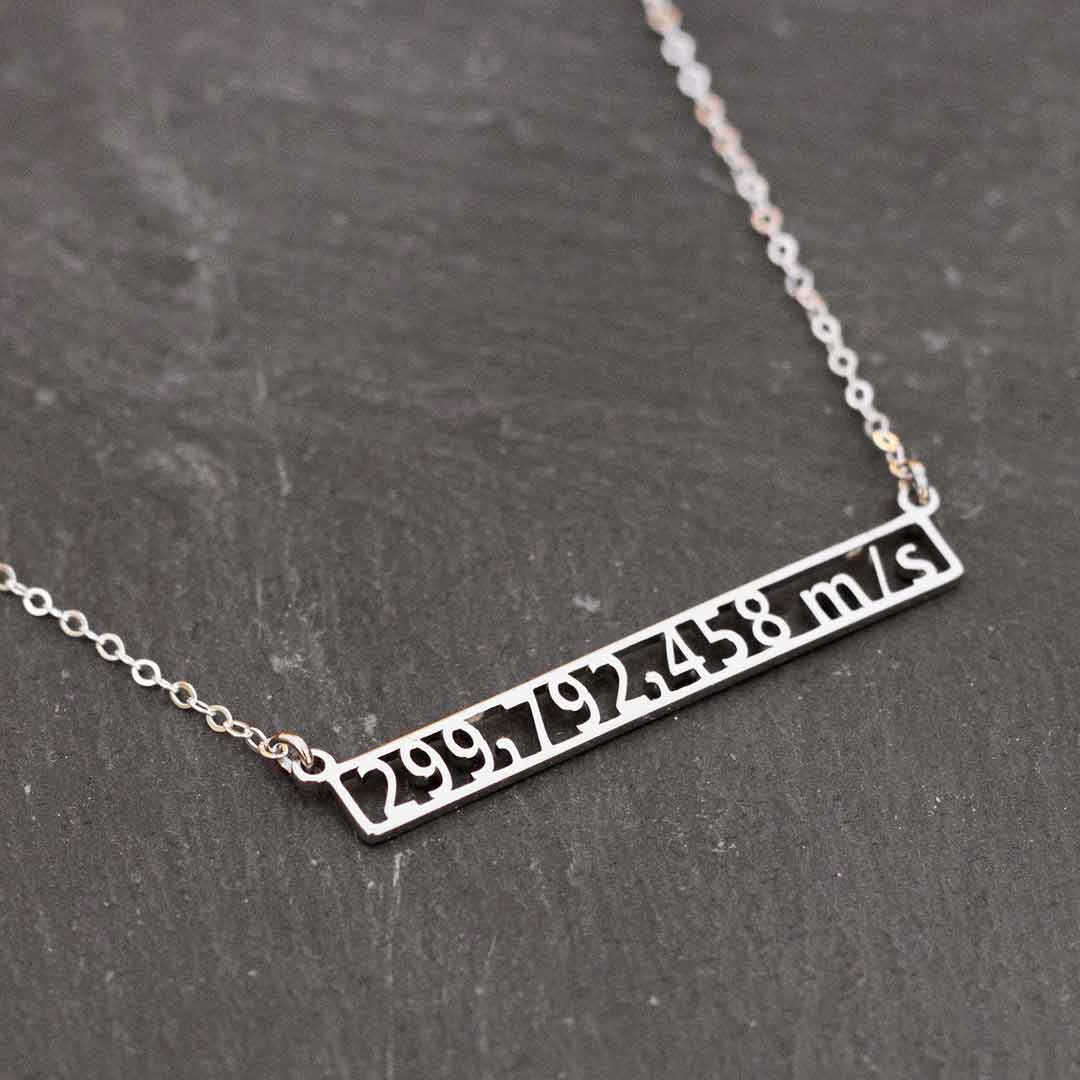 Speed of Light Necklace - science jewelry for students of physics or astronomy, or for runners and athletes. Great gift idea!