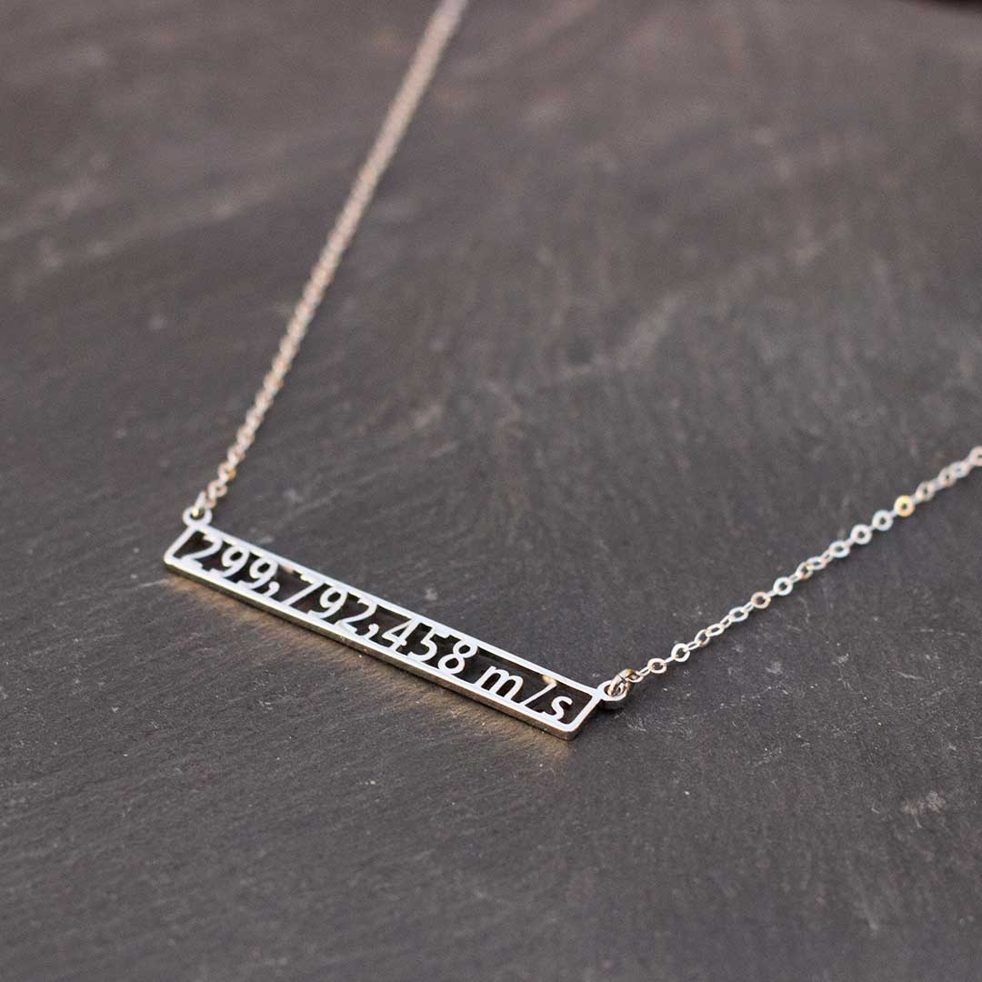 Speed of Light Necklace - science jewelry for students of physics or astronomy, or for runners and athletes. Great gift idea!