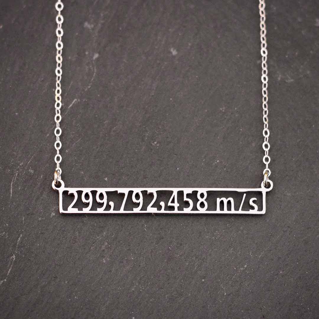 Speed of Light Necklace - science jewelry for students of physics or astronomy, or for runners and athletes. Great gift idea!