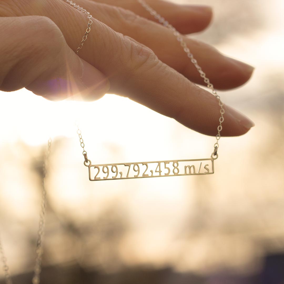 Speed of Light Necklace - science jewelry for students of physics or astronomy, or for runners and athletes. Great gift idea!