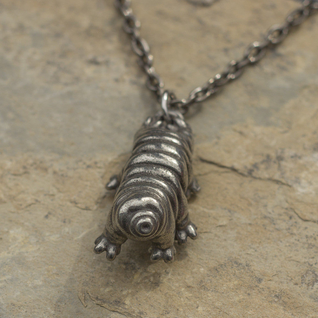 Vertical tardigrade &amp; 32&quot; gunmetal chain - tardigrade necklace