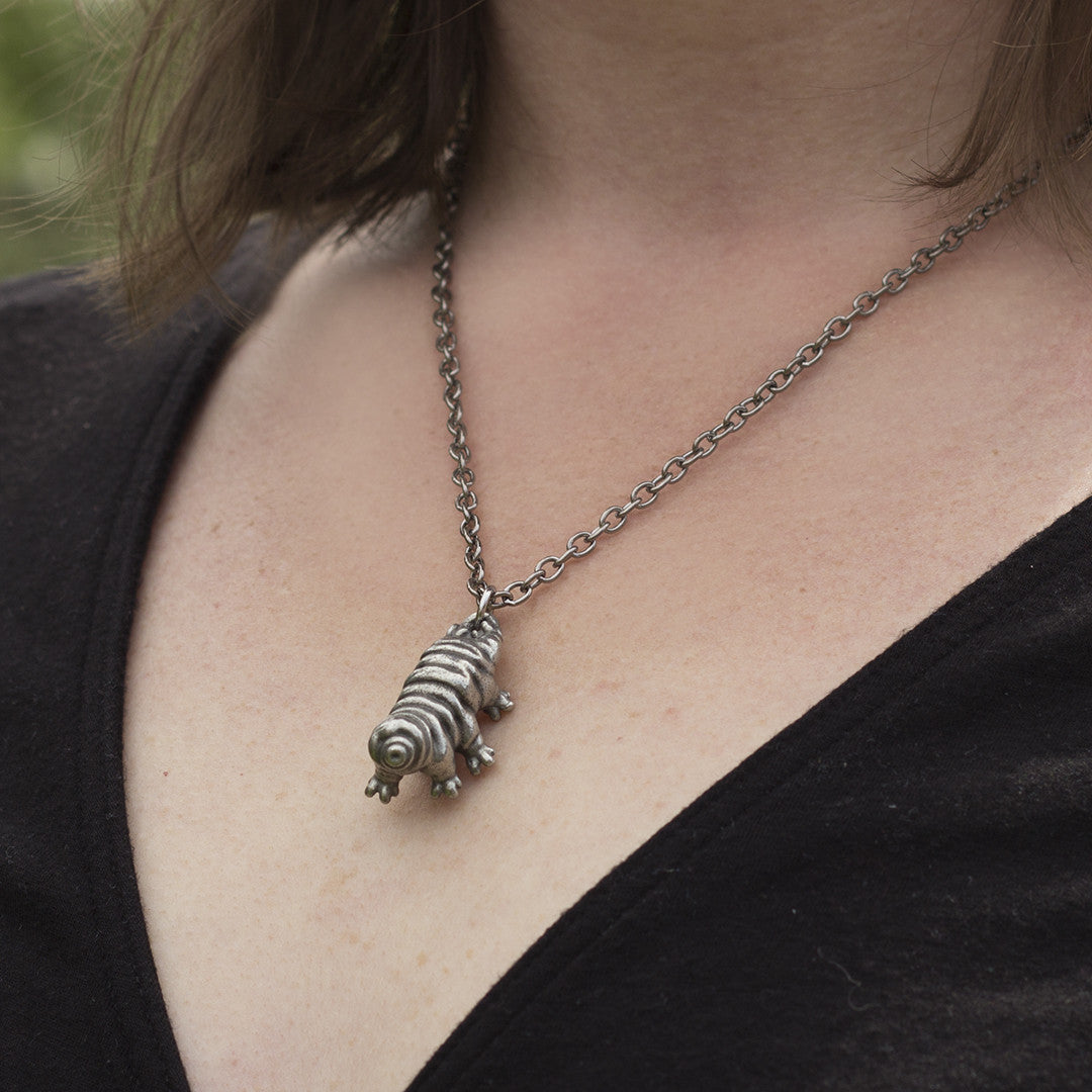 Vertical tardigrade &amp; 18&quot; gunmetal chain - tardigrade necklace