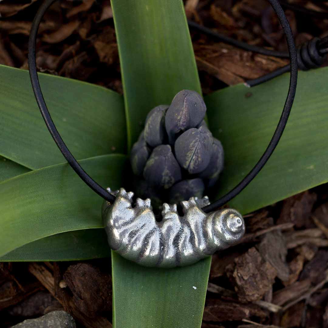 Sloth style tardigrade &amp; adjustable leather cord - tardigrade necklace