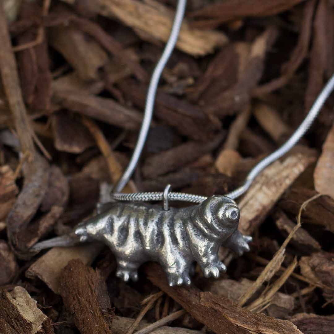 Horizontal tardigrade &amp; 18&quot; steel snake chain - tardigrade necklace