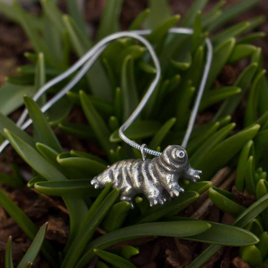 Horizontal tardigrade &amp; 18&quot; steel snake chain - tardigrade necklace
