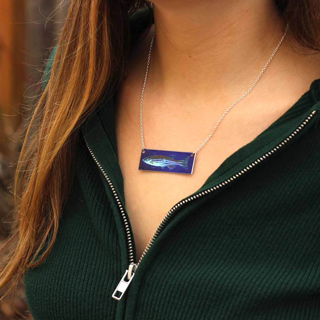 Zebrafish Necklace - science jewelry gift for a teacher, scientist, or laboratory researcher in biology or genetics