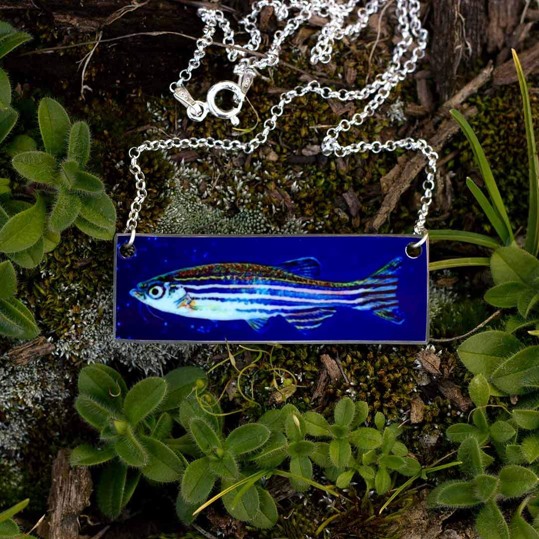 Zebrafish Necklace - science jewelry gift for a teacher, scientist, or laboratory researcher in biology or genetics